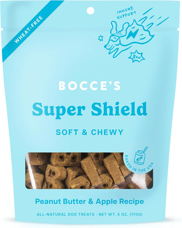 Bocce'S Bakery Dailies Super Shield Dog Treats For Immune Support, Wheat-Free Dog Treats, Made With Real Ingredients, Baked In The Usa, All-Natural Soft & Chewy, Peanut Butter & Apple, 6 Oz