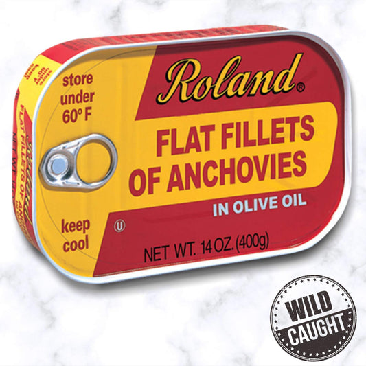 Roland Foods Flat Anchovy Fillets Packed In Olive Oil, Wild Caught From Morocco, 14 Oz Can (Pack Of 2)