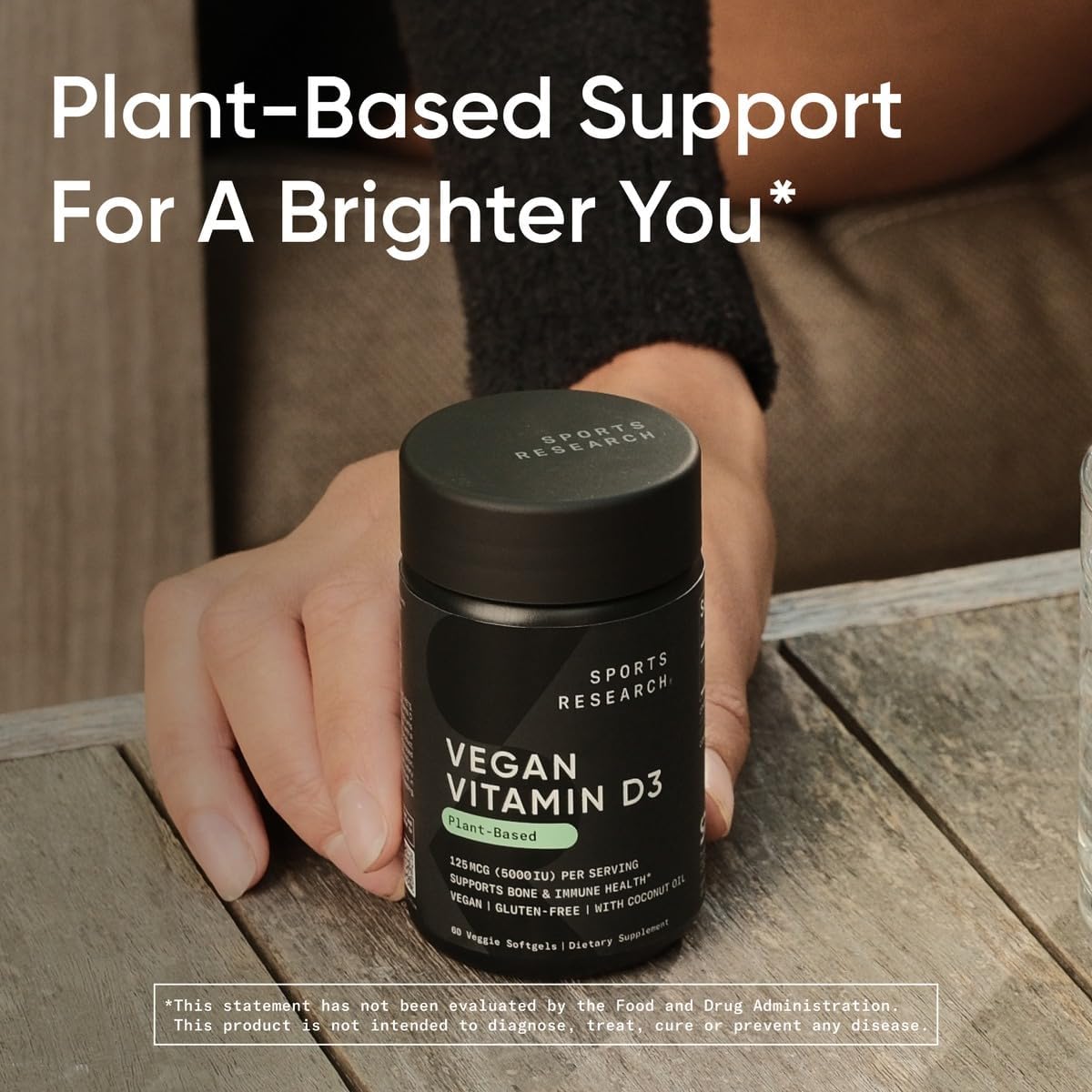 Sports Research Vegan Vitamin D3 5000IU (125 mcg) with Coconut Oil | 100% Plant-Based Vitamin D for Bone, Joint & Immune Support | Carrageenan Free, Vegan Certified & Non-GMO Verified (60 Softgels) : Health & Household