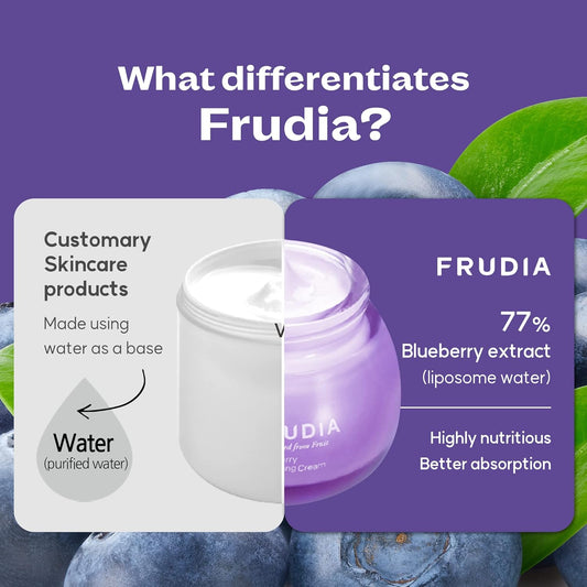 Frudia Blueberry Hydrating Face Cream, Vegan Korean Face Moisturizer W/77% Blueberry Extract, Panthenol & Fruit Seed Oils For Dry Skin (0.35 Fl Oz)