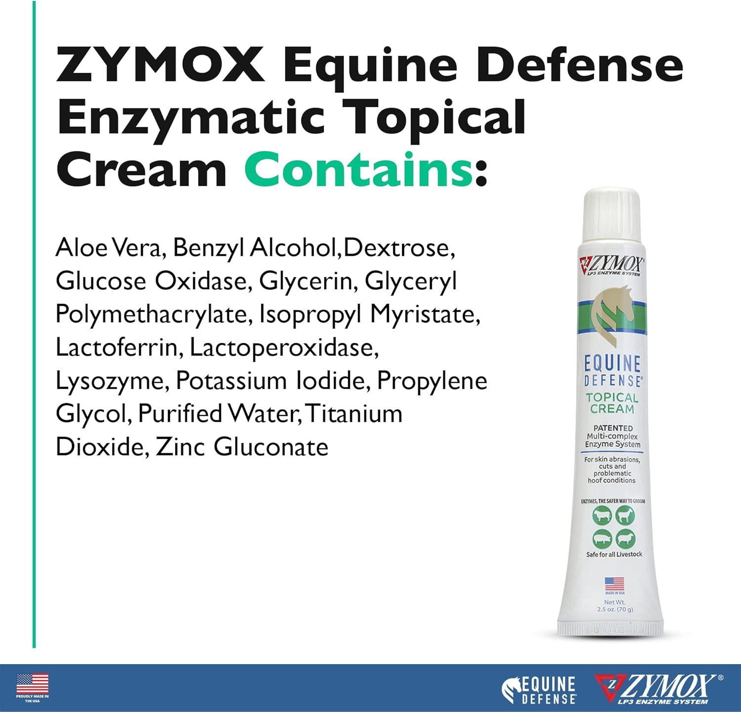 Zymox PET King Brands Equine Defense Enzymatic Topical Cream, 2.5 oz. – Multi-Complex Enzyme Ointment for Horse, Livestock & Animal Wound Care : Pet Supplies