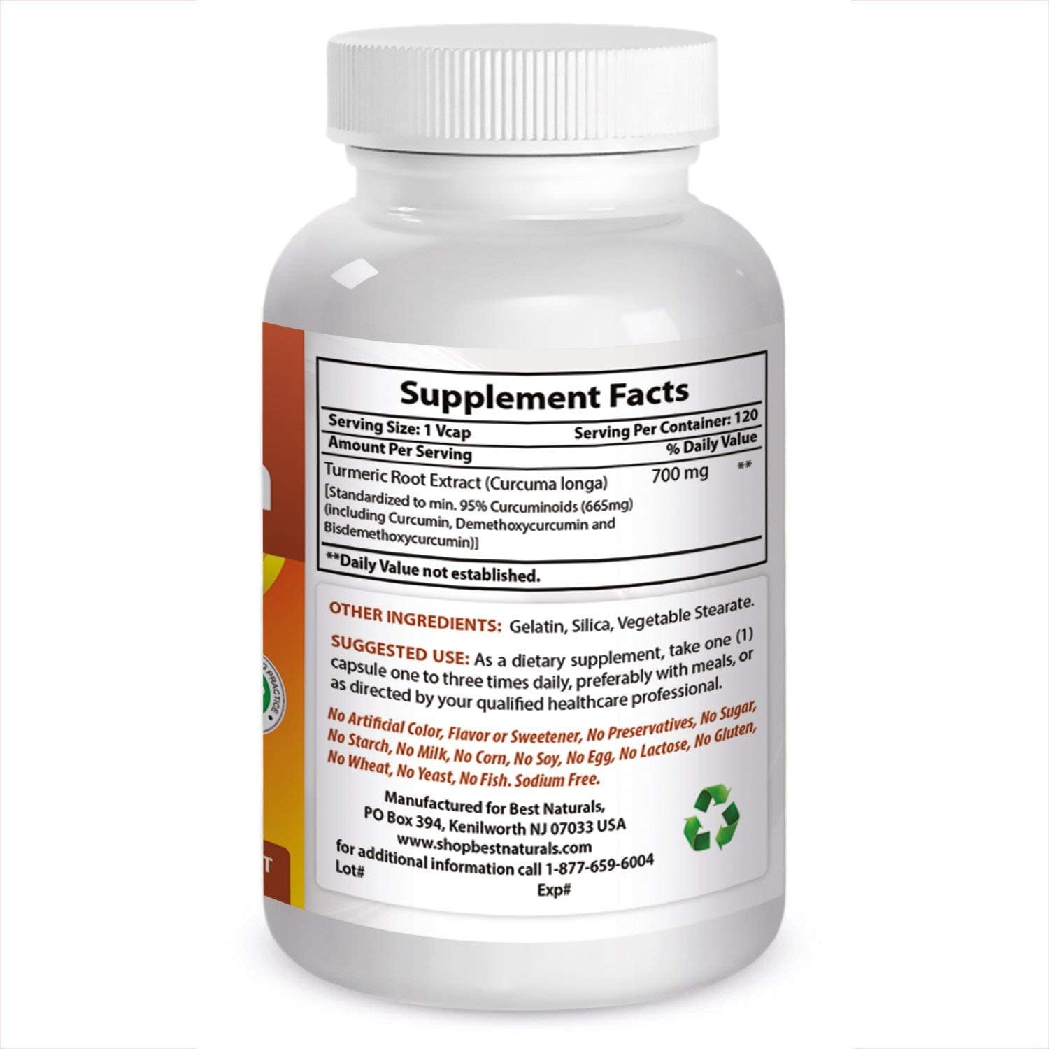 Best Naturals Turmeric Curcumin Extract 700 Mg 120 Veggie Capsules - Max Potency - Super Strength Curcumin) With 95% Curcuminoids For Maximum Health & Vitality! Strongest & Most Effective : Health & Household