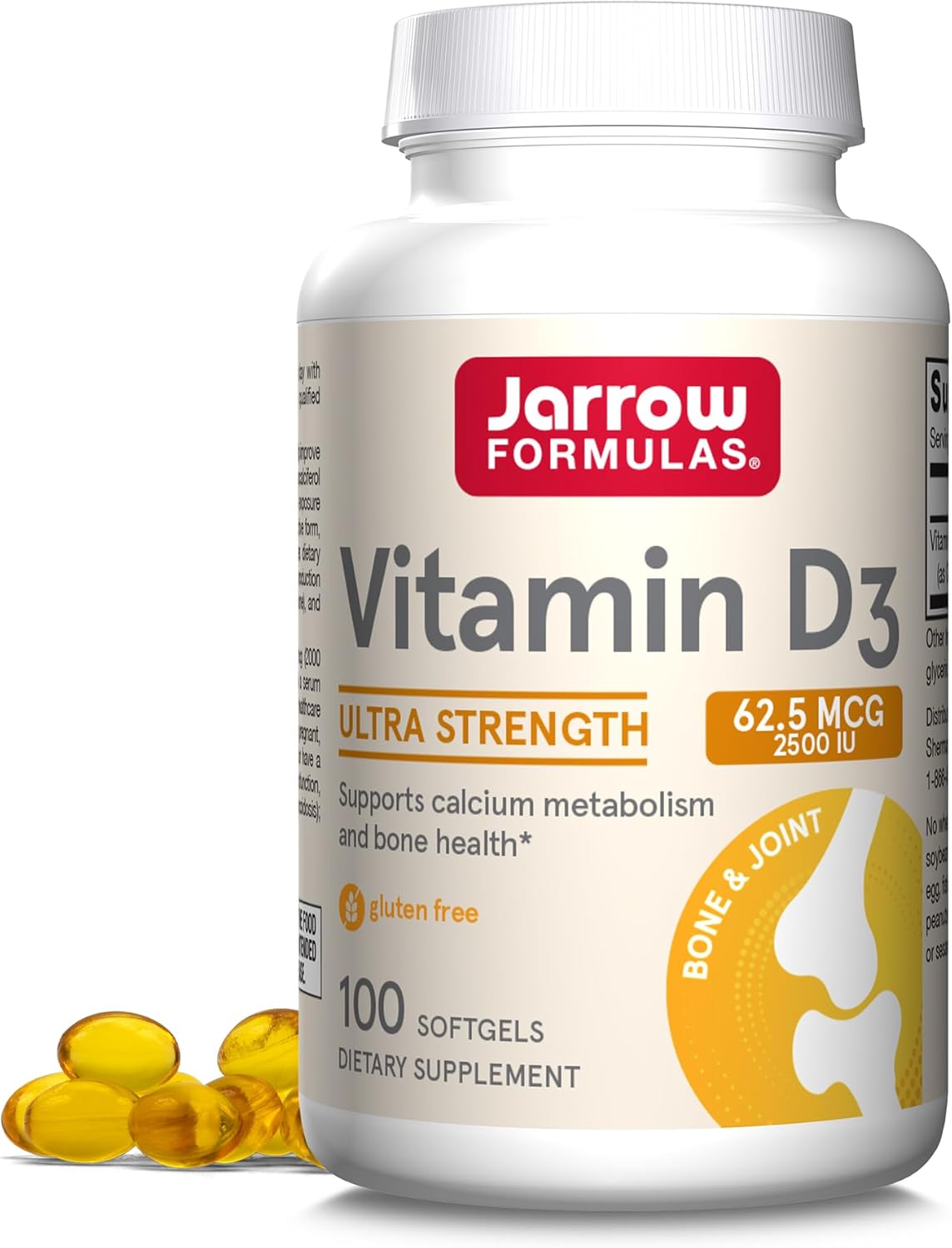 Jarrow Formulas Vitamin D3 62.5 Mcg (2,500 Iu) - 100 Servings (Softgels) - Bone Health, Immune Support & Calcium Metabolism Support - Vitamin D Supplement - D3 Vitamins - 2500 Vitamin D - Gluten Free