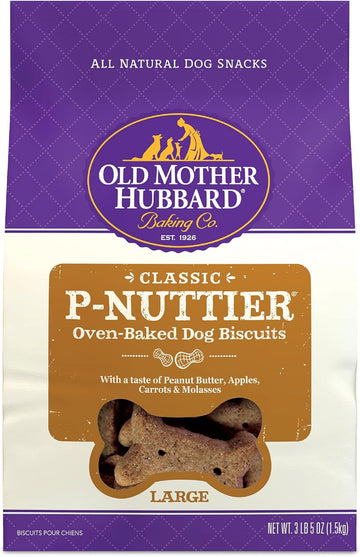 Old Mother Hubbard By Wellness Classic P-Nuttier Natural Dog Treats, Crunchy Oven-Baked Biscuits, Ideal For Training, Large Size, 3.3 Pound Bag