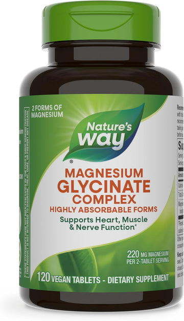 Nature'S Way Magnesium Glycinate Complex, Supports Heart, Muscle, Nerve Function*, Highly Absorbable Magnesium Glycinate, Magnesium Malate, 220 Mg Per 2-Tablet Serving, Gluten Free, Vegan, 120 Tablets