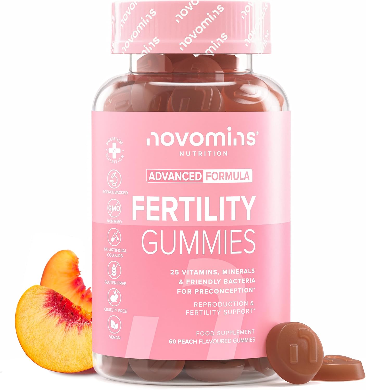 Fertility Supplements For Women - 400Ug Folic Acid, Inositol, Vitamin D, C, E, Coq10-25 Prenatal Vitamins - Vegan & Gluten Free Conception Vitamins For Women - 60 Fertility Gummies - Novomins