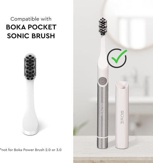 Boka Pocket Replacement Toothbrush Heads For Sonic Powered Electric Toothbrush, White (2 Heads)