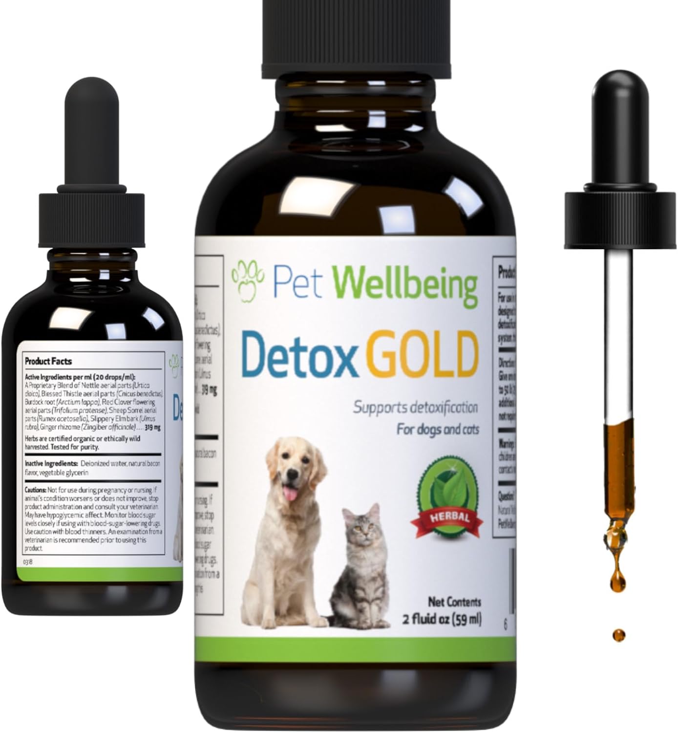 Pet Wellbeing Detox Gold For Dogs - Vet-Formulated - Gentle Detoxification & Elimination Support - Natural Herbal Supplement 2 Oz (59 Ml)