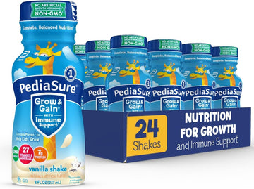 Pediasure Grow & Gain With Immune Support, Kids Protein Shake, 27 Minerals & Vitamins For Kids, 7G Protein, Helps Kids Catch Up On Growth, Non-Gmo, Gluten-Free, Vanilla, 8-Fl-Oz Bottle, Pack Of 24