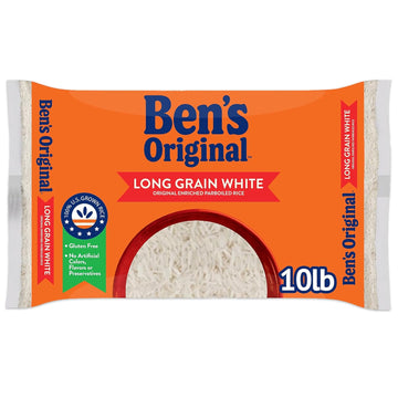 BEN'S ORIGINAL Enriched Long Grain White Rice, Parboiled Rice, 10 lb Bag