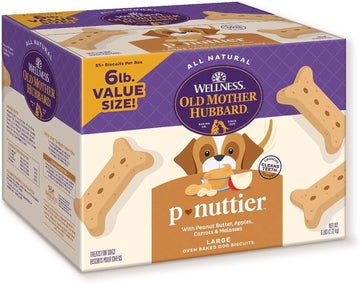 Old Mother Hubbard By Wellness Classic P-Nuttier Value Box Natural Dog Treats, Crunchy Oven-Baked Biscuits, Ideal For Training, Large Size, 6 Pound Box