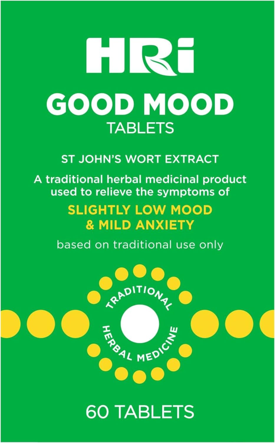 Hri Good Mood 60 Tablets - To Relieve The Symptoms Of Slightly Low Mood And Mild Anxiety - 334 Mg Of St John'S Wort Extract, Equivalent To 1670Mg – 2338Mg Of St John’S Wort. 4 Pack