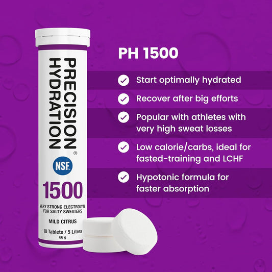 Precision Hydration Electrolyte Tablets - Multi Strength Effervescent Hydration Tablets - Combats Cramp - Low Calorie, Gluten Free, Vegan Friendly (12 Tubes, 500Mg/L - Yellow Tube)