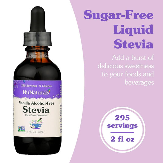 Nunaturals Liquid Stevia, Sugar-Free Sweetener, Plant-Based Sugar Substitute, Zero Calorie, Vanilla, Alcohol Free, 2 Oz