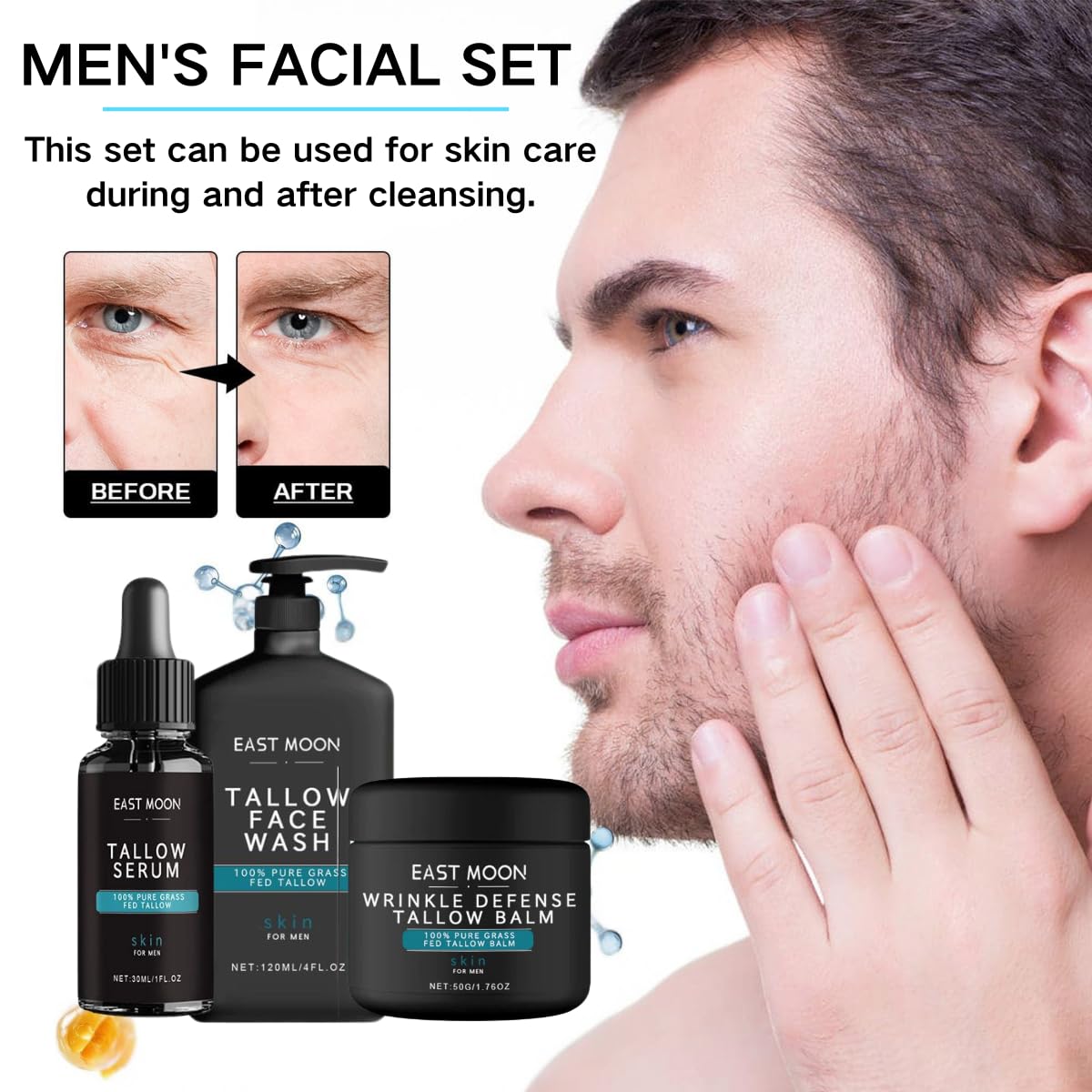 3Pcs Skin Care For Men,Tallow Balm Face Moisturizer,Tallow Balm Skin Care Set For Men : Beauty & Personal Care