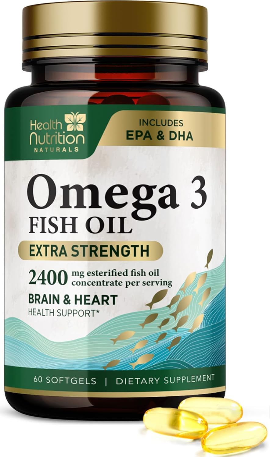 Omega 3 Fish Oil Triple Strength 1200 Mg, Omega-3 Supplements, Natural Brain Heart Health & Immune Support - Fatty Acids With Epa & Dha - Wild Caught Purified Fish Oil Supplement - 120 Softgels