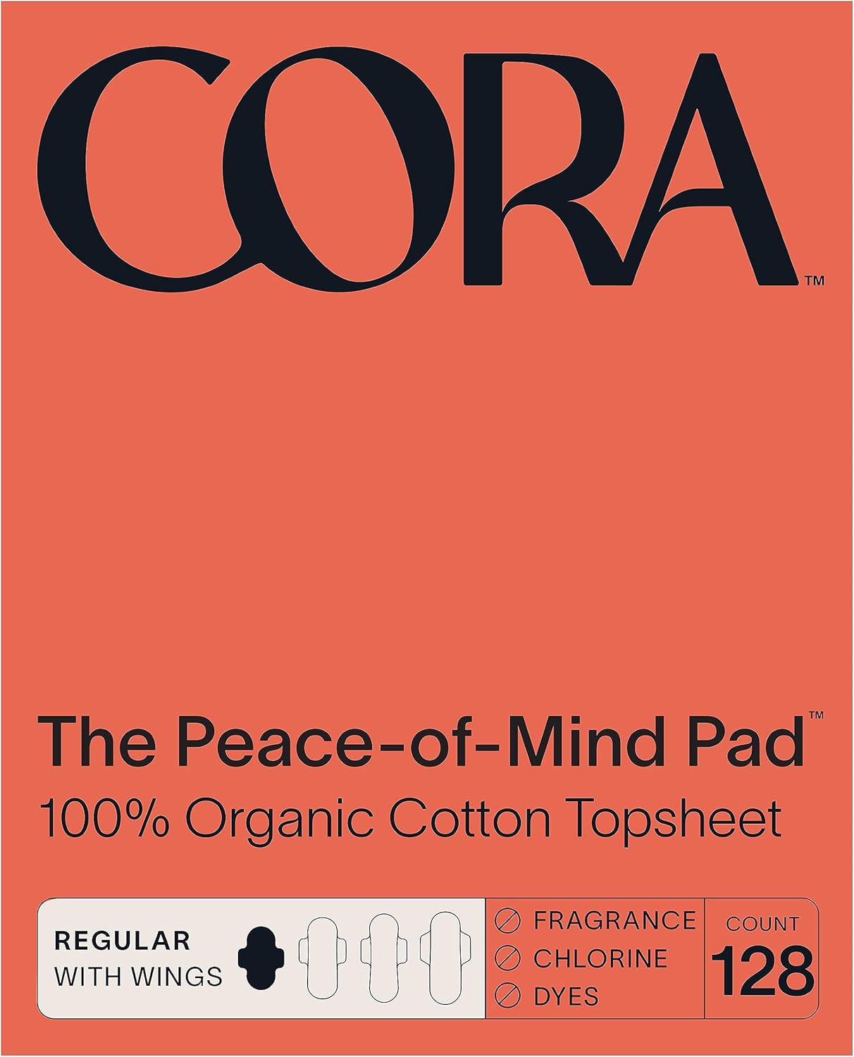 Cora 100% Organic Cotton Topsheet Pads | Ultra Thin Period Pads With Wings | Regular Absorbency | Ultra-Absorbent Sanitary Pads For Women | (128 Count)