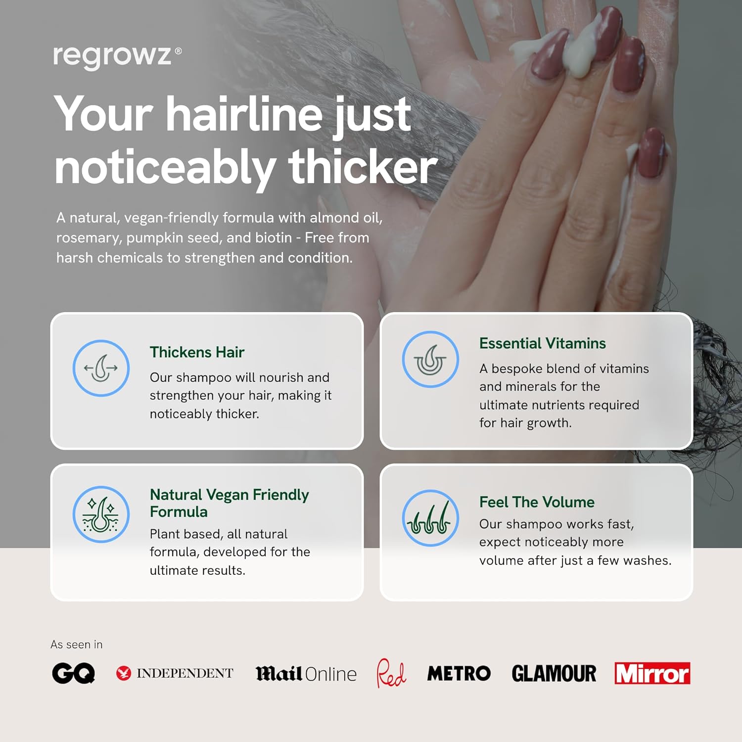 Regrowz Miracle Hair Thickening Shampoo – 3X 225Ml – Organic Biotin & Rosemary Oil Natural Hair Loss Treatment For Men & Women- Rosemary Shampoo For Hair Growth- Dht Blocker Shampoo
