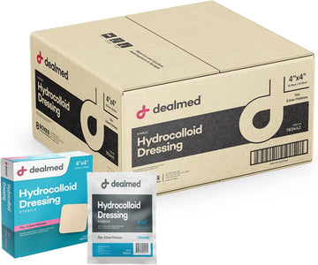 Dealmed Hydrocolloid Dressings–4” X 4” Thin Hydrocolloid Bandages, Wound Care Products For First Aid Kits, Box Of 10, 24 Per Case And Individually Packed