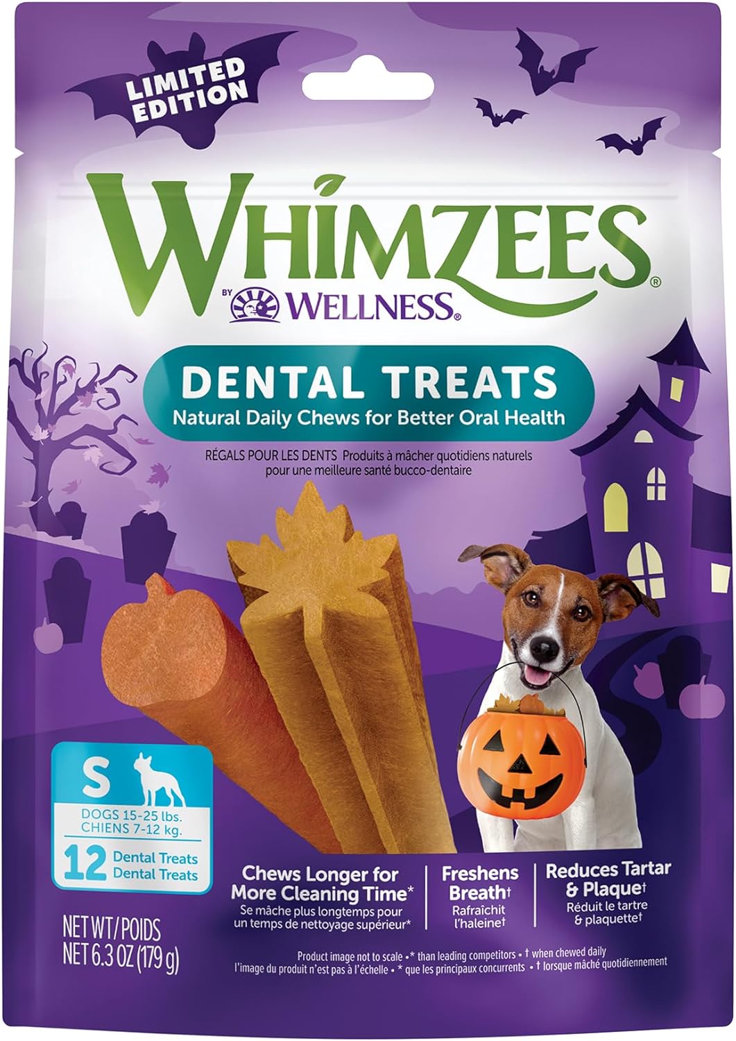 Whimzees by Wellness Halloween Natural Dental Chews for Dogs, Long Lasting Treats, Grain-Free, Freshens Breath, Small Breed, 12 Count