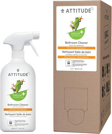 Bundle Of Attitude Nature +, Hypoallergenic All Purpose Bathroom Cleaner, Citrus Zest 27.1 Fl Oz + Bulk Refill 135.26 Fl Oz