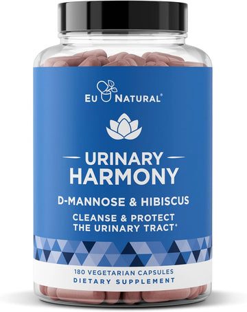 Urinary Harmony D-Mannose Supplement – Urinary Tract Health For Women – Potent Clinical-Strength Formula With D-Mannose And Hibiscus Cleanses And Flushes The Urinary System – 180 Fast-Acting Capsules