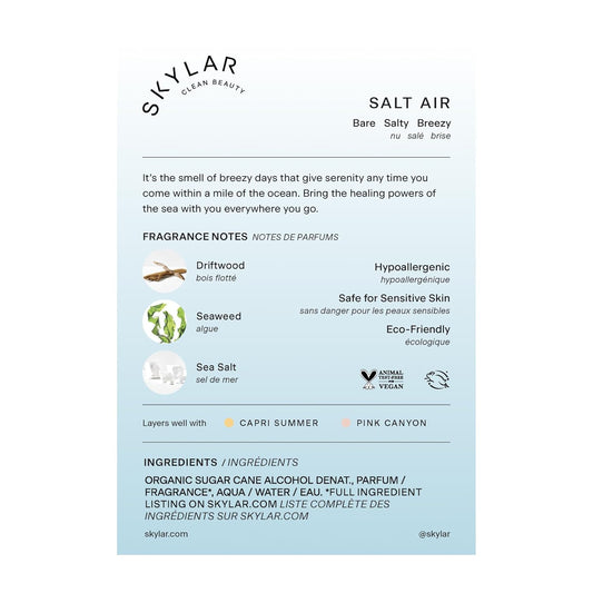 Skylar Salt Air Eau De Parfum - Hypoallergenic & Clean Perfume For Women & Men, Vegan & Safe For Sensitive Skin - Fresh Perfume With Notes Of Driftwood, Sea Salt & Seaweed - 10Ml /0.33 Fl Oz
