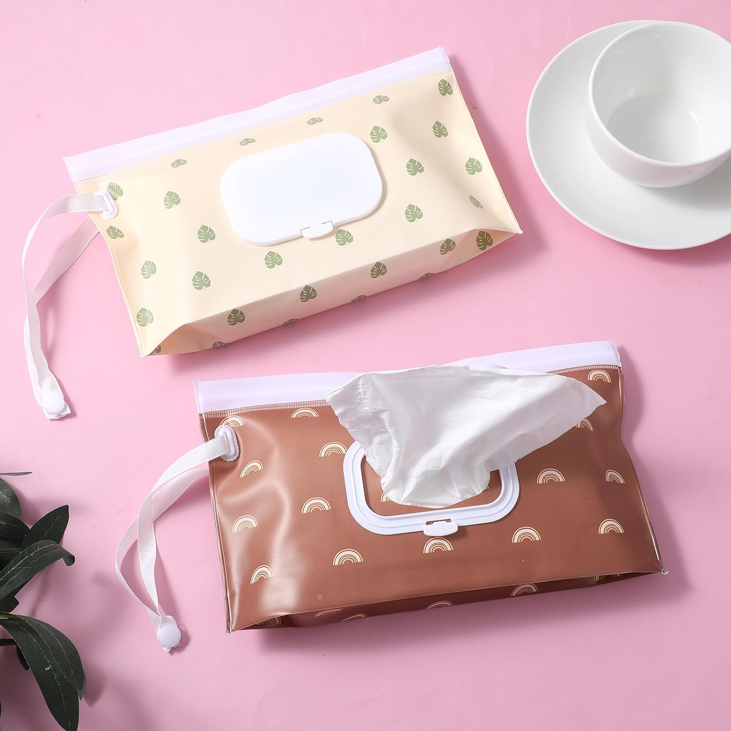 2 Pcs Extra Large Wet Wipe Bag, 10" X 6" Wet Wipe Dispenser, Refillable Wipes Dispenser, Reusable Wet Wipe Pouch, Portable Wipe Holders, Travel Container Wipes Bag, Water-Proof Wet Wipe Cases, Style 3