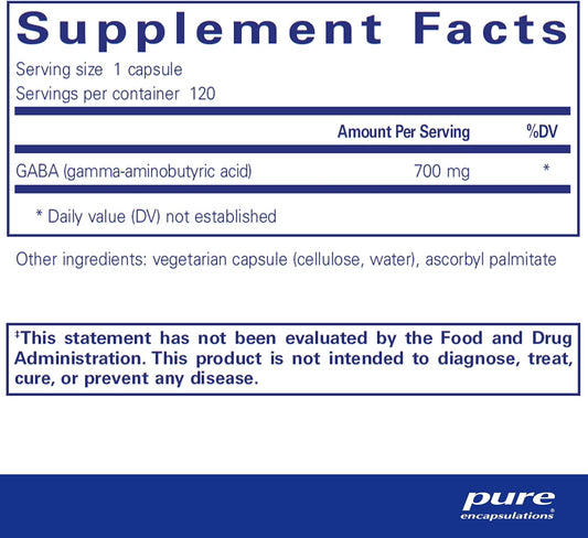 Pure Encapsulations Gaba - Supplement To Support Relaxation & Moderation Of Occasional Stress - With Premium Gaba Amino Acids - 120 Capsules