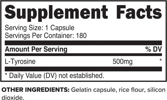 Primaforce L-Tyrosine Supplement, 180 Capsules, 500mg Per Serving