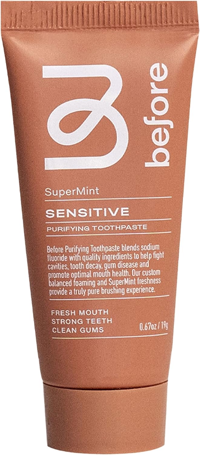 All Natural Sensitive Travel Size Toothpaste, SuperMint, Clean Natural Ingredients, Balanced Foaming, Low Abrasion, Long Lasting Freshness, Plant Based Recyclable Tube, 0.67oz