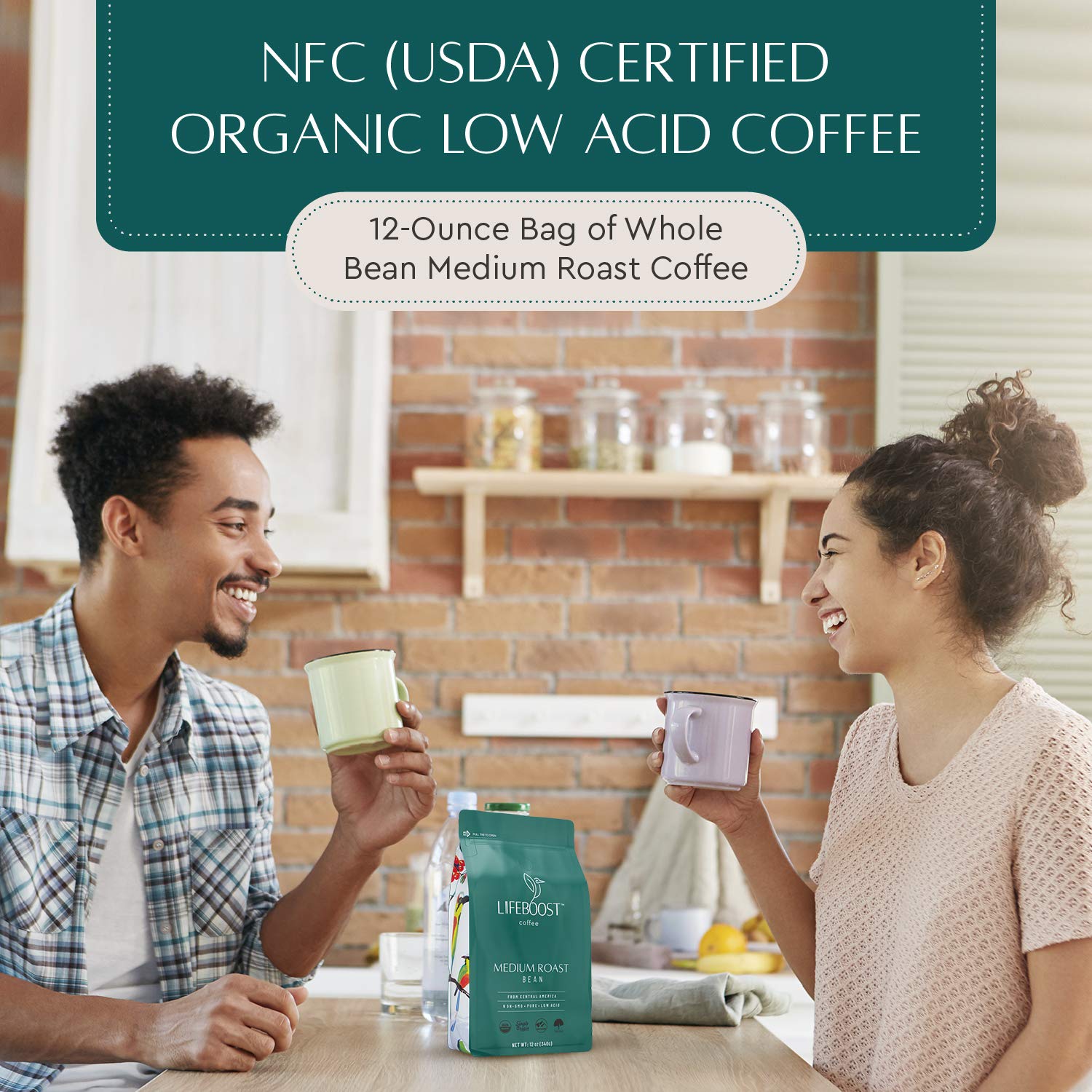 Lifeboost Coffee Organic Coffee Beans Medium Roast - Low Acid Single Origin Non-Gmo Organic Whole Bean Coffee - Third Party Tested For Mycotoxins & Pesticides - 12 Ounces