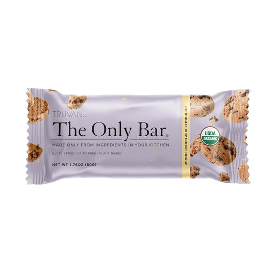 Truvani Plant Based Snack Bars | 5G Protein | 12 Pack Chocolate Chip Cookie Dough | Organic | Vegan | The Only Bar | Dairy, Soy, And Gluten Free | Individually Wrapped