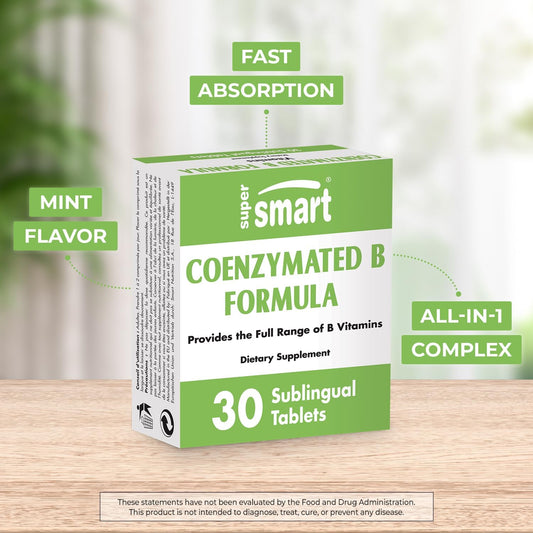 Supersmart - Coenzymated B Formula (Fast Absorption) - All-In-1 Coenzyme B Complex Vitamin Supplement - Natural Mint Flavor | Non-Gmo & Gluten Free - 30 Sublingual Tablets