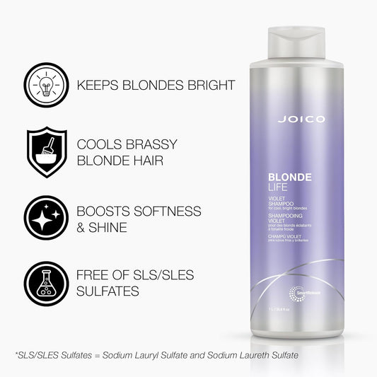 Joico Blonde Life Violet Shampoo | For Cool & Bright Blonde Hair | Neutralize Brassy Tones | Banish Yellow Tones | Boost Shine | Sulfate Free | Fortified With Monoi & Tamanu Oil