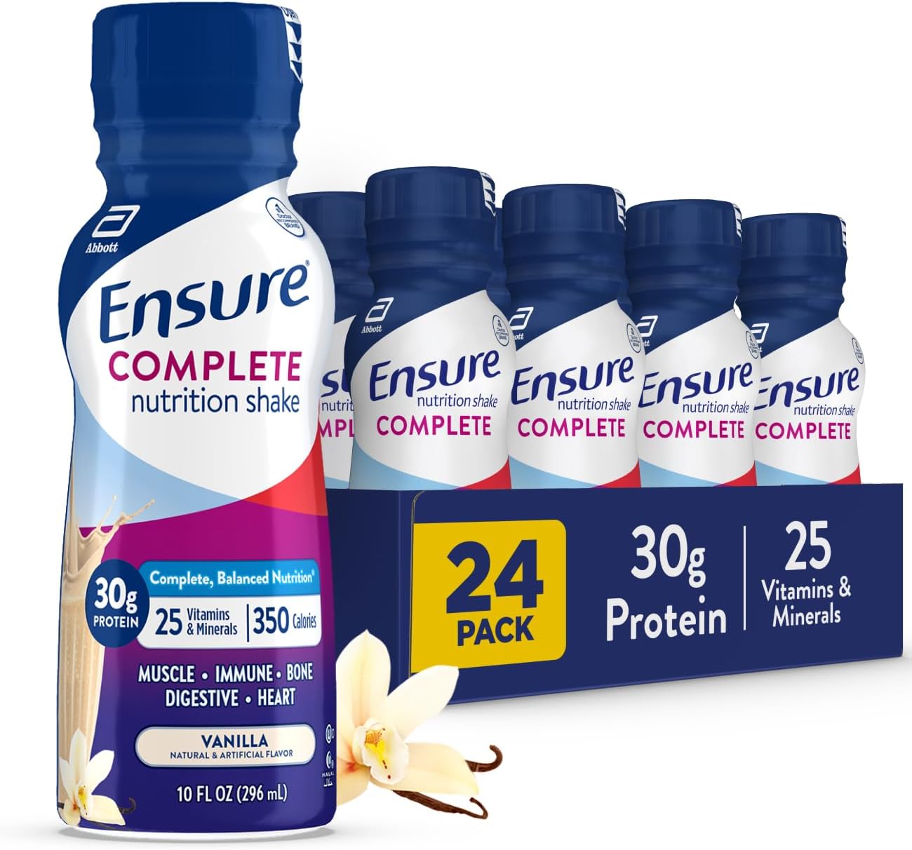 Ensure Complete Vanilla Nutritional Shake | Complete, Balanced Meal Replacement | Ready To Drink | 30G Protein, 27 Vitamins & Minerals | 10 Fl Oz -24 Pack