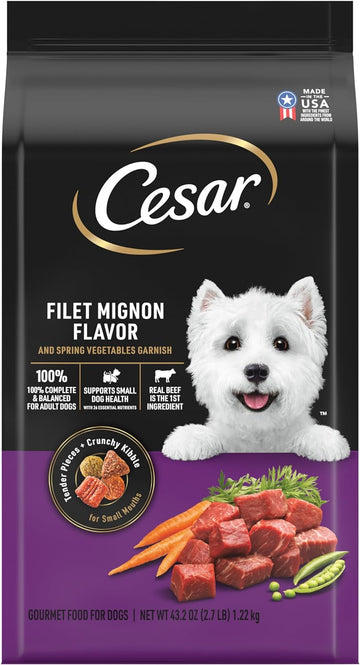 CESAR Small Breed Dry Dog Food, Filet Mignon Flavor and Spring Vegetables Garnish, 2.7 lb. Bag