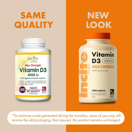 Vitamin D3 4000 Iu - 400 High Strength Vitamin D Tablets (1+ Year Supply) - Vegetarian - Immune System Booster - Gluten Free - Vitamin D Supplements - Made In The Uk
