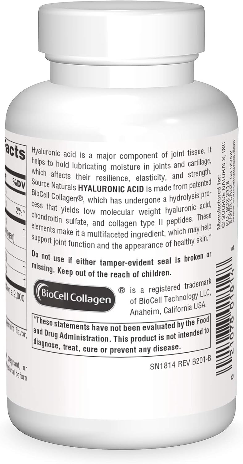 Source Naturals Hyaluronic Acid 100mg - 60 Tablets