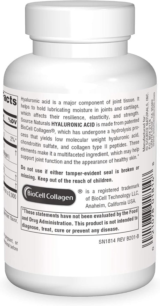 Source Naturals Hyaluronic Acid 100mg - 60 Tablets