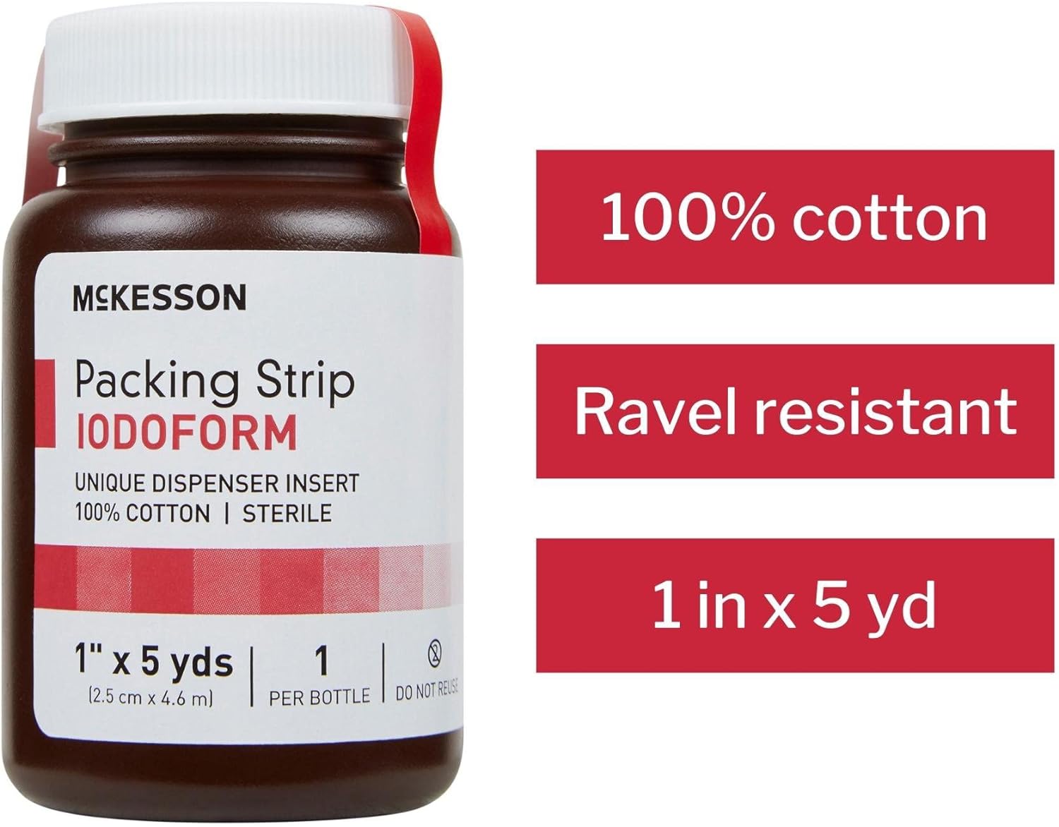 McKesson Packing Strip, Sterile, Iodoform, 100% Cotton, 1 in x 5 yds, 12 Count