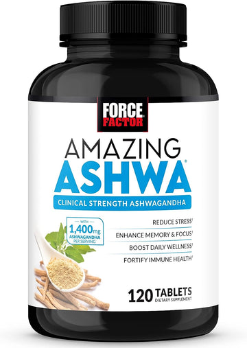 FORCE FACTOR Amazing Ashwa for Stress Relief, Memory, Focus, and Immune Support Health, Ashwagandha Supplement with KSM-66 Ashwagandha for Stress, Vitamins, Minerals, and Antioxidants, 120 Tablets