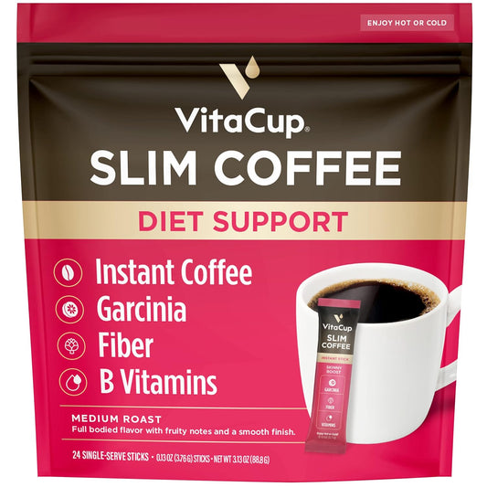 Vitacup Slim Instant Coffee Packets & Slim Ground Coffee Bundle, 24 Instant Coffee Sticks & 11 Oz Ground Coffee Bag