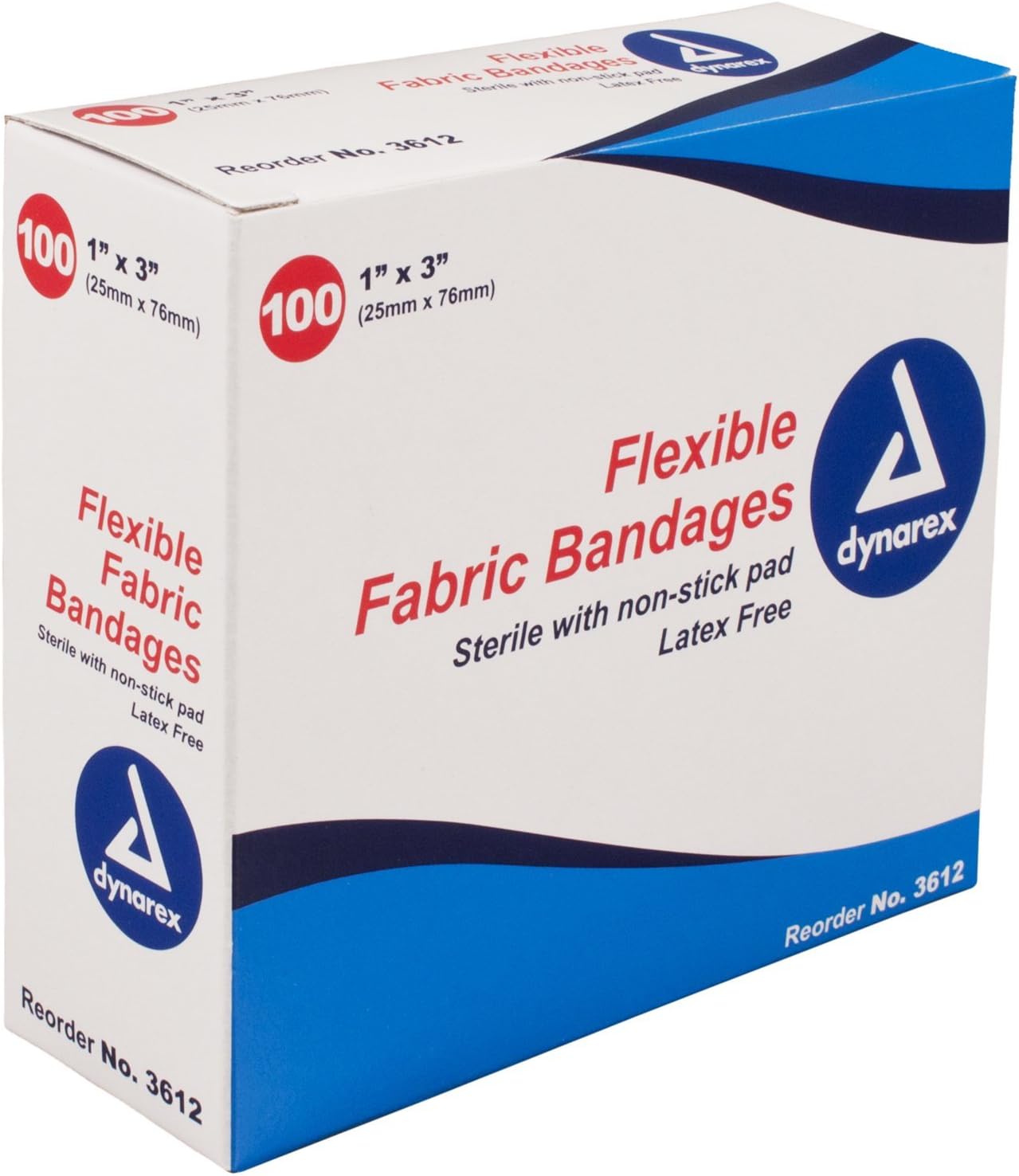 Dynarex Adhesive Fabric Bandage, 1 Inches X 3 Inches Sterile, 100 Count (1 Box)