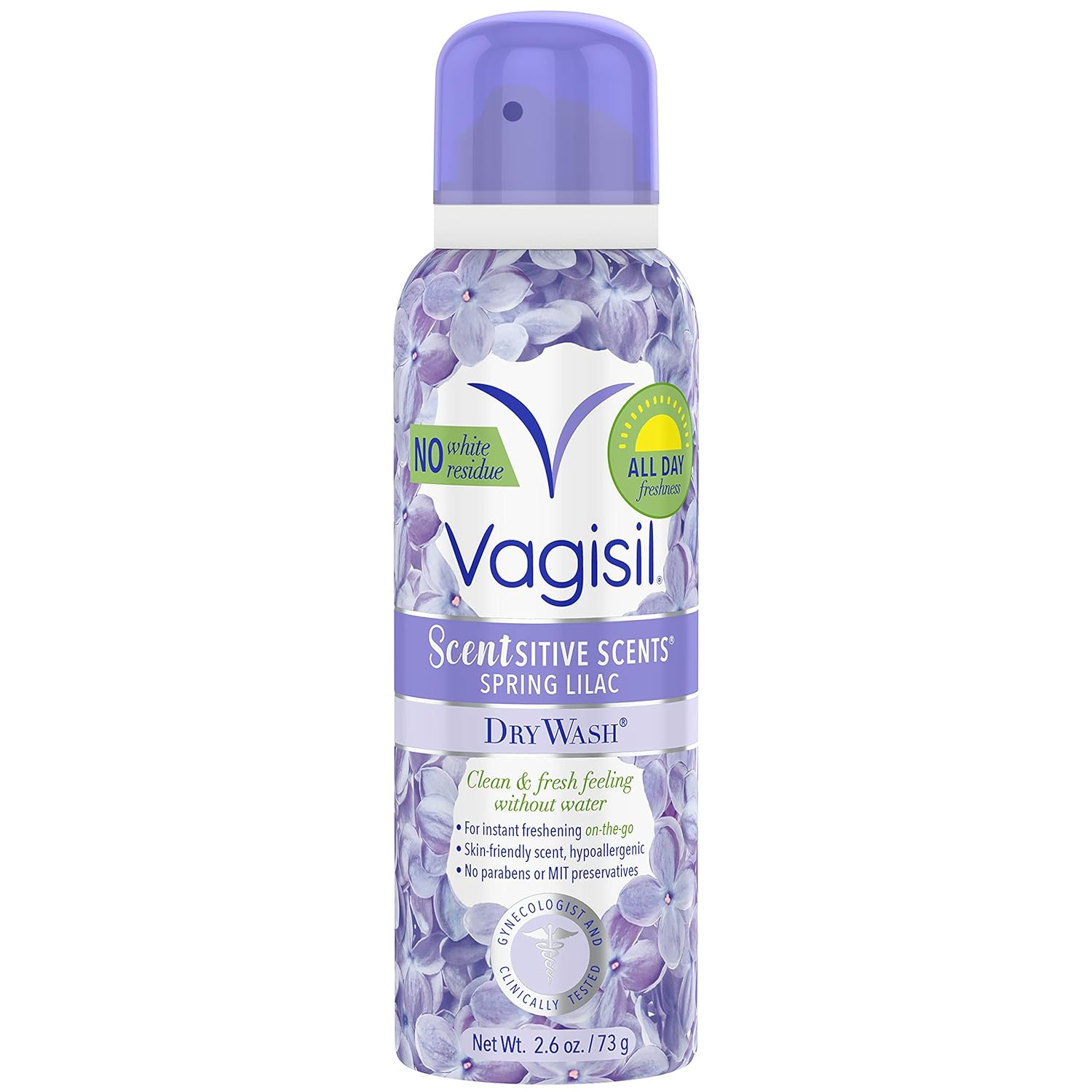 Vagisil Scentsitive Scents Feminine Dry Wash Deodorant Spray for Women, Gynecologist Tested, Paraben Free, Spring Lilac, 2.6 Ounce (Pack of 1)