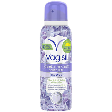 Vagisil Scentsitive Scents Feminine Dry Wash Deodorant Spray for Women, Gynecologist Tested, Paraben Free, Spring Lilac, 2.6 Ounce (Pack of 1)