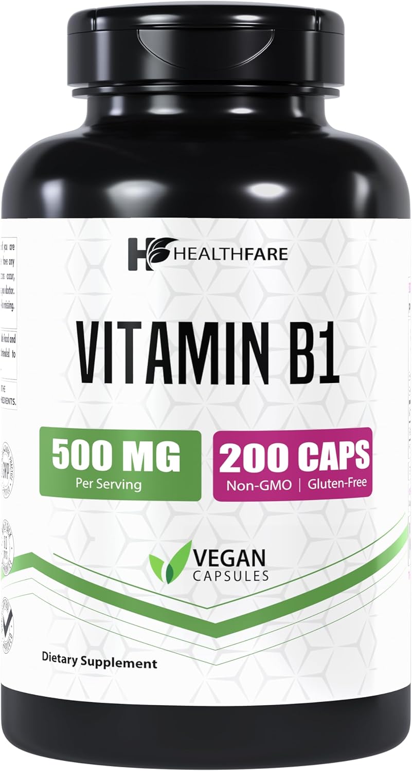 Vitamin B1 500Mg | 200 Veg Capsules | Thiamine Supplement | Supports Overall Health | Non-Gmo | Gluten-Free