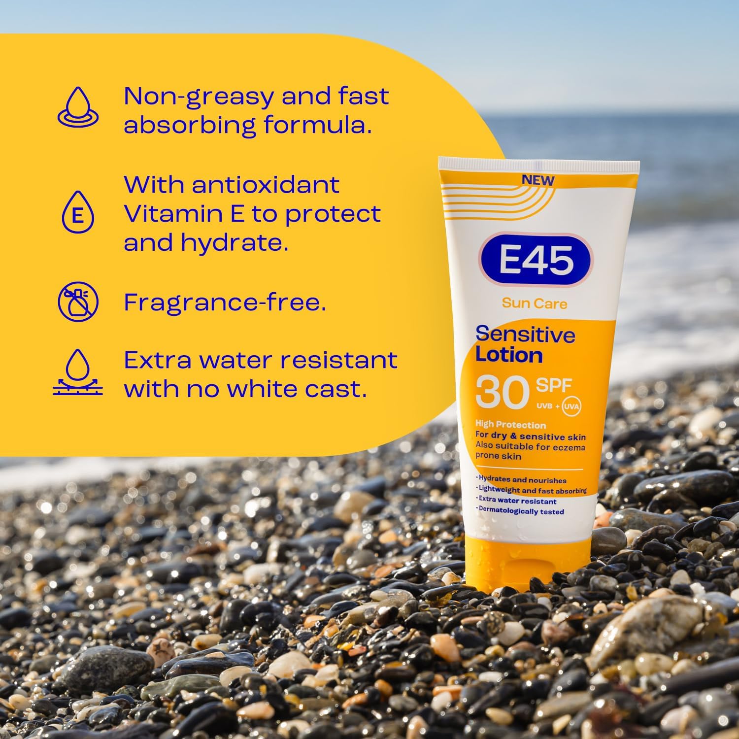 E45 Sun SPF30 Sensitive Sun Cream with Vitamin E - UVA and UVB Protection- Fragrance-Free and Dermatologically Tested Sun Lotion For Body - Suitable For Dry, Sensitive and Eczema Prone Skin (180ml) : Amazon.co.uk: Beauty