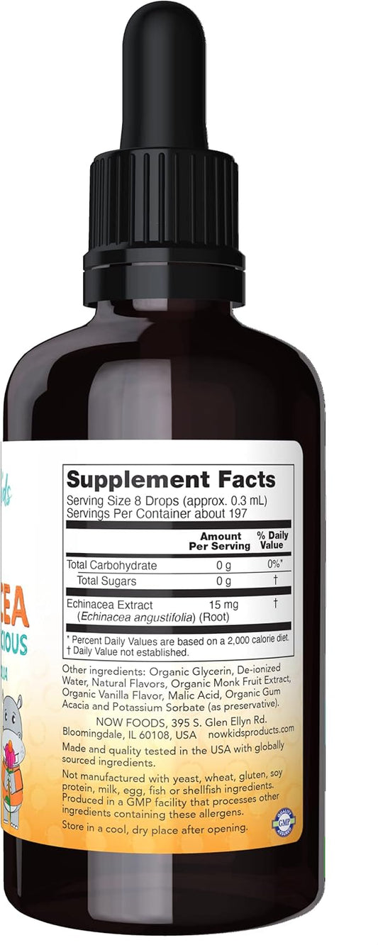 Now Foods Supplements, Kids Liquid Echinacea With Dropper, Immune System Support, Formulated For Kids, 2 Fl Ounce, Packaging May Vary