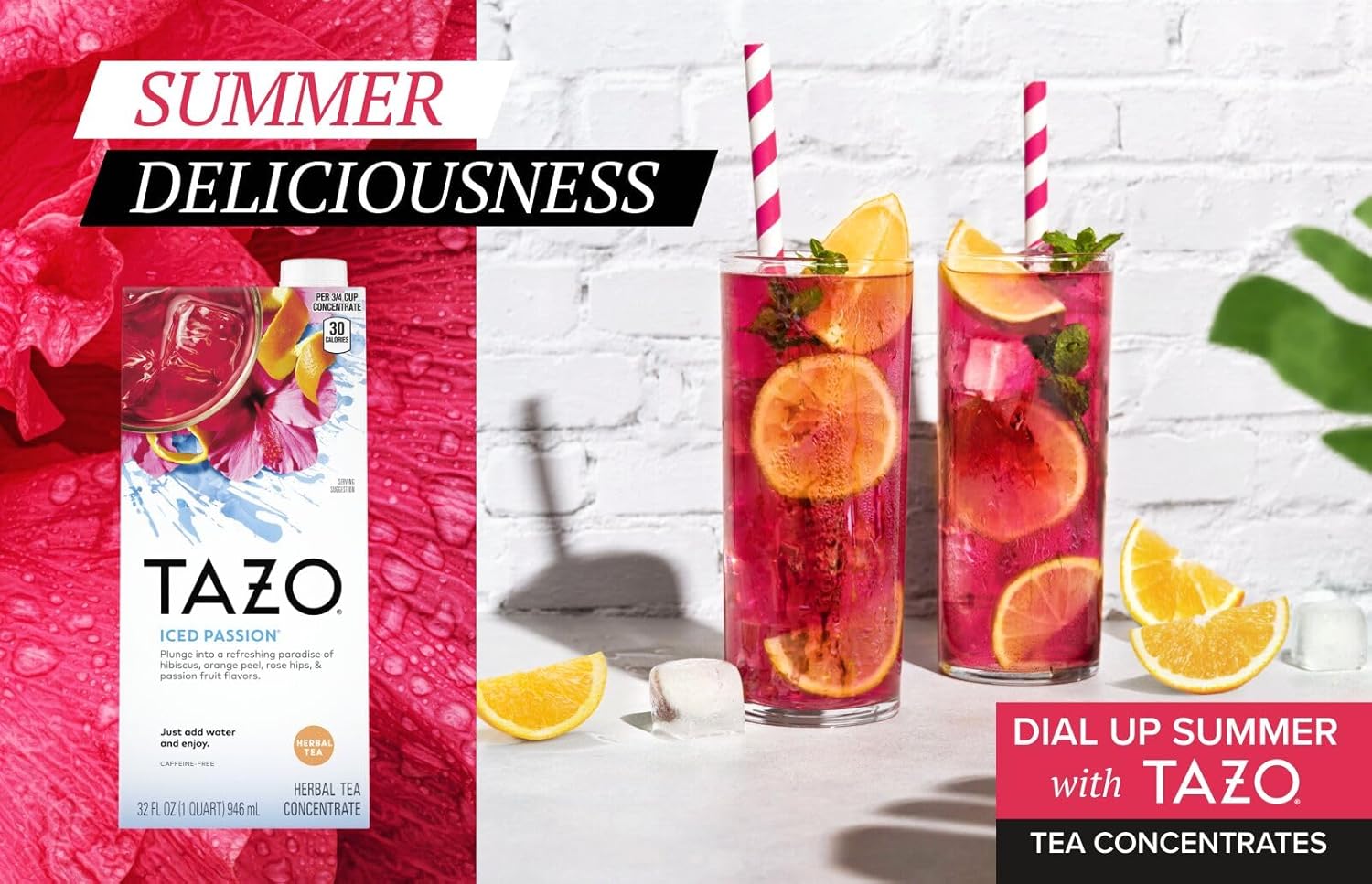 Tazo Iced Passion Herbal Tea Concentrate, Caffeine-Free, Served Iced, 32Oz